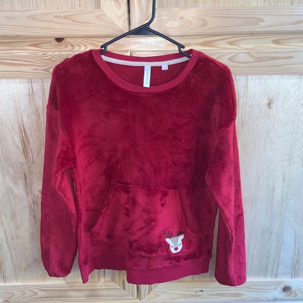 Joyspun red velvet plush “reindeer” pocket sleep Pj shirt size S 4/6